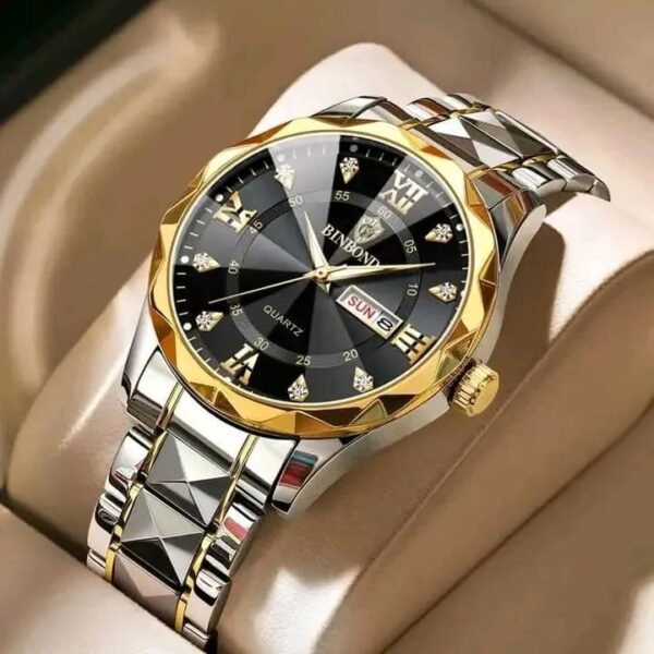 . OLEVS Classic Black-Gold Stainless Steel Watch