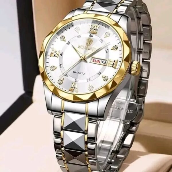 BINBOND 2521 Men's Luminous Waterproof Quartz Watch – Stainless Steel with Diamond Dial & Calendar