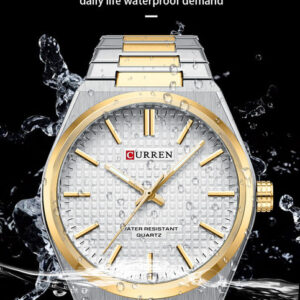 CURREN 8439S Men's Two-Tone Stainless Steel Analog Watch – White & Gold Dial